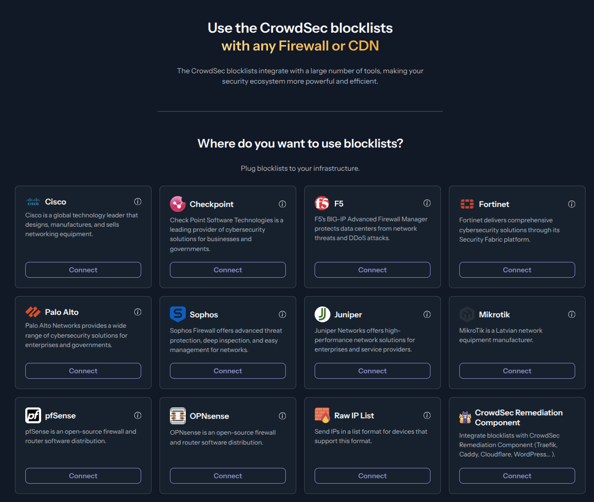 CrowdSec Integrations Screen
