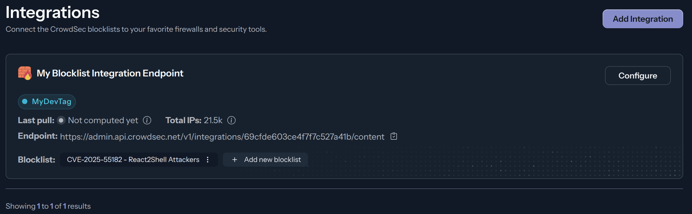 Integration tile after subscription