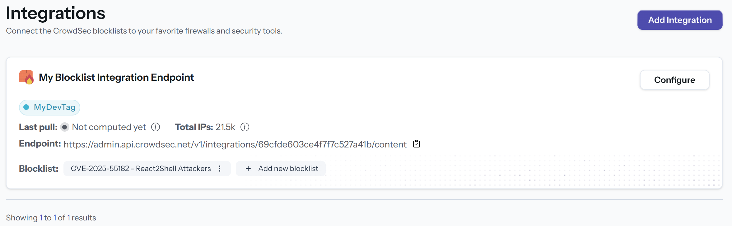 Integration tile after subscription
